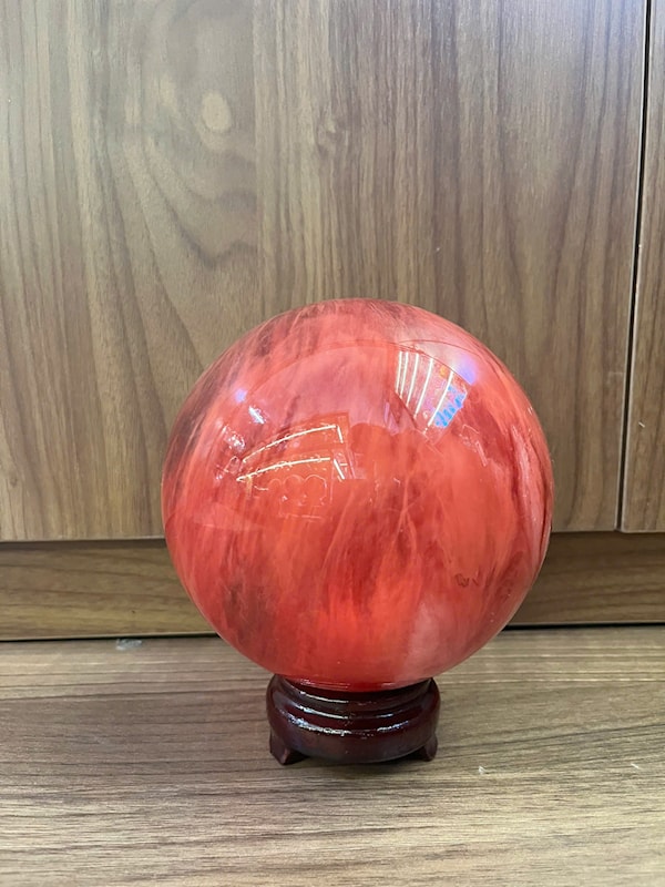 QUẢ CẦU ĐỎ PHONG THỦY ĐÁ OBSIDIAN 14CM